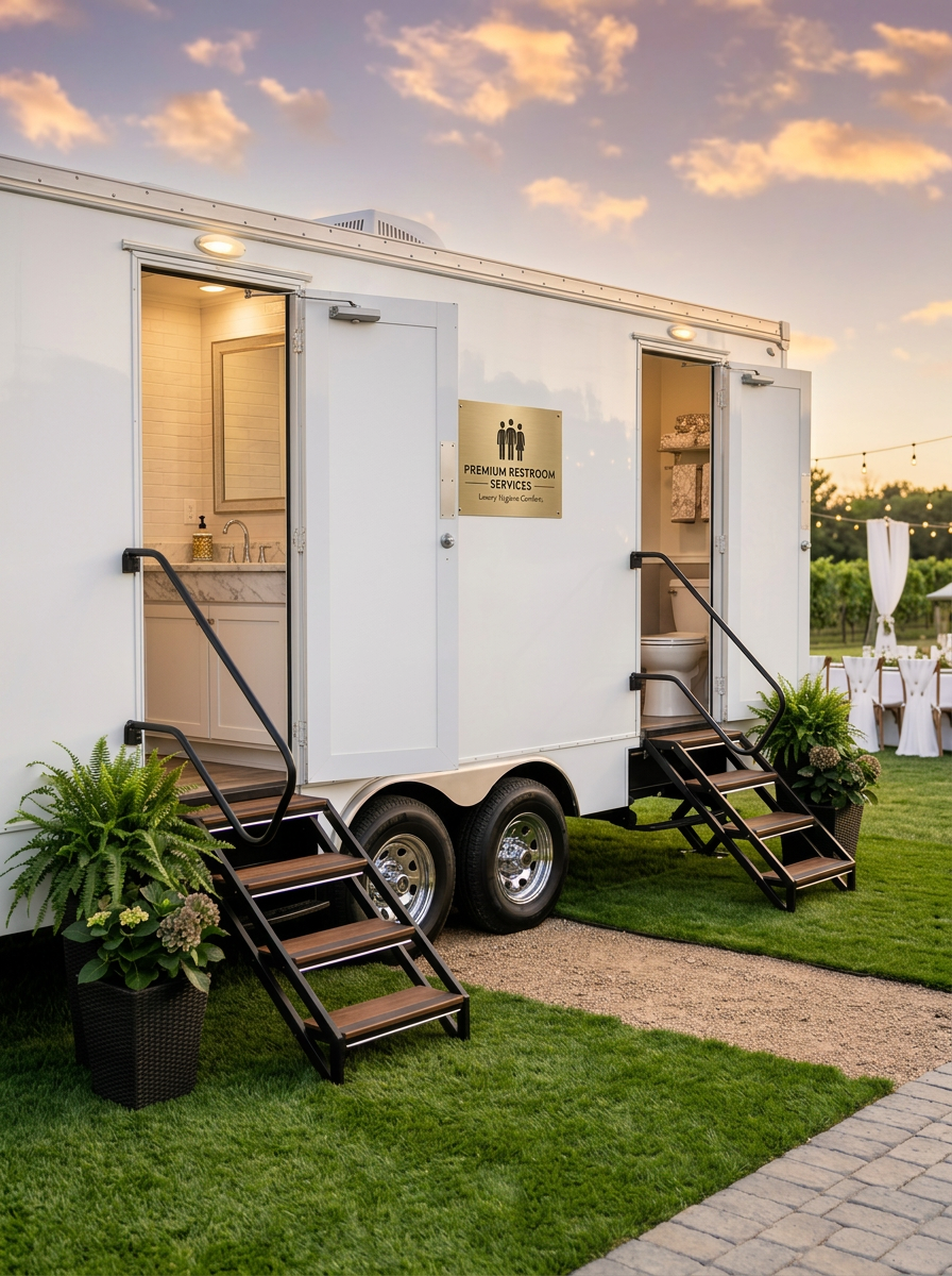 Luxury restroom trailer rental for weddings and events